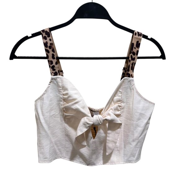 J.O.A. Just One Answer Womens Size M Ivory Animal Print Straps Boho Crop Top NWT - Picture 1 of 8